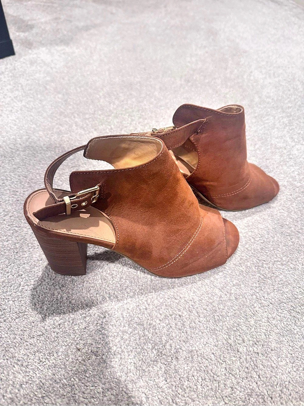 Brown Peep Toe Block Heel Shoes